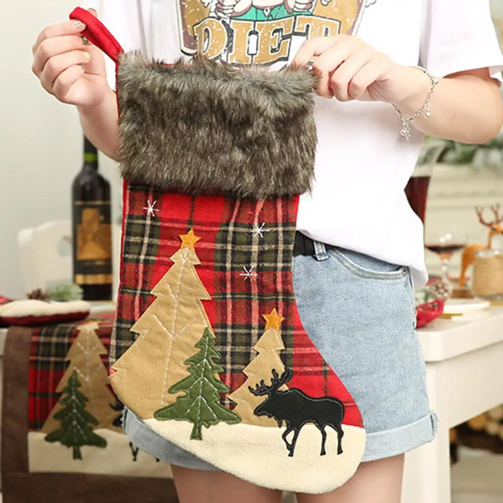 Клетчатые Рождественские Елочные лося чулки с принтом офисные не-тканые