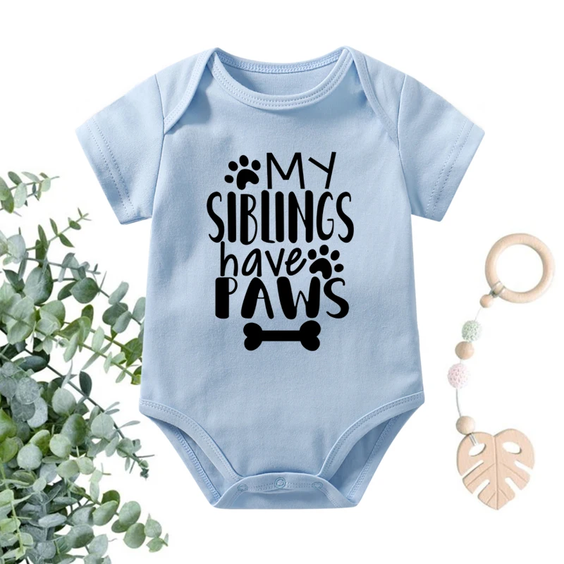 

My Sibling Have Paws Baby Rompers Infant Jumpsuit Boy Girls Onesies Summer Cotton Newborn Roupa De Bebe Clothes Toddler Outfits