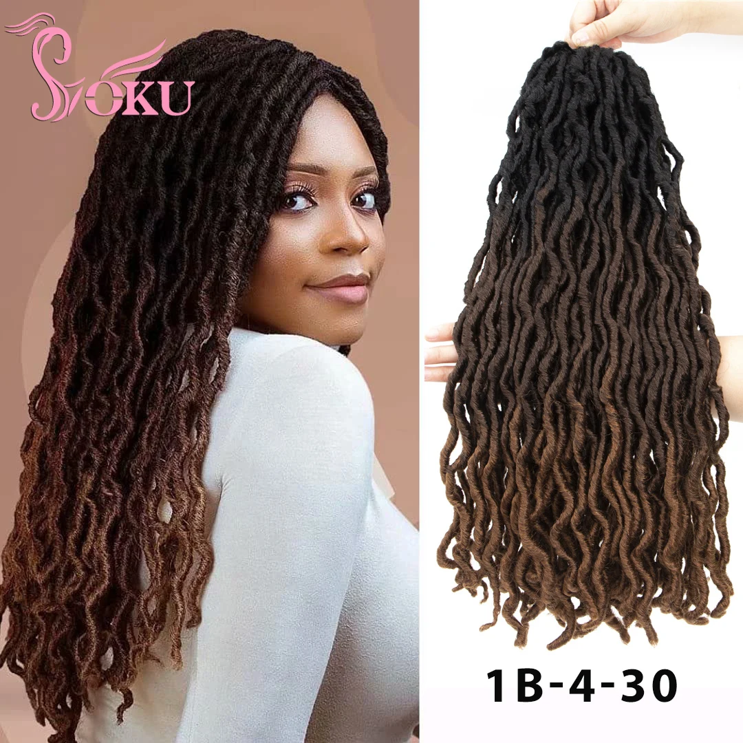 

Goddess Faux locs Crochet Hair Soft Gypsy Locs Wavy Braids Dreadlocks 3 Tone Curly Braiding Hair Extensions African Roots Braid