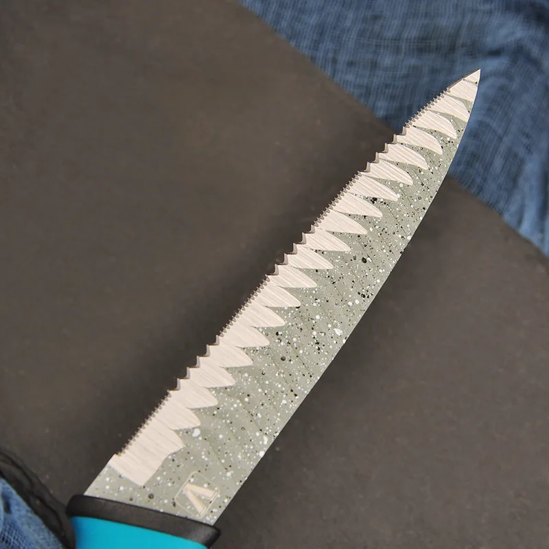 Волнистый многоцелевой нож Синий Черный с зубчатой резкой для замороженного