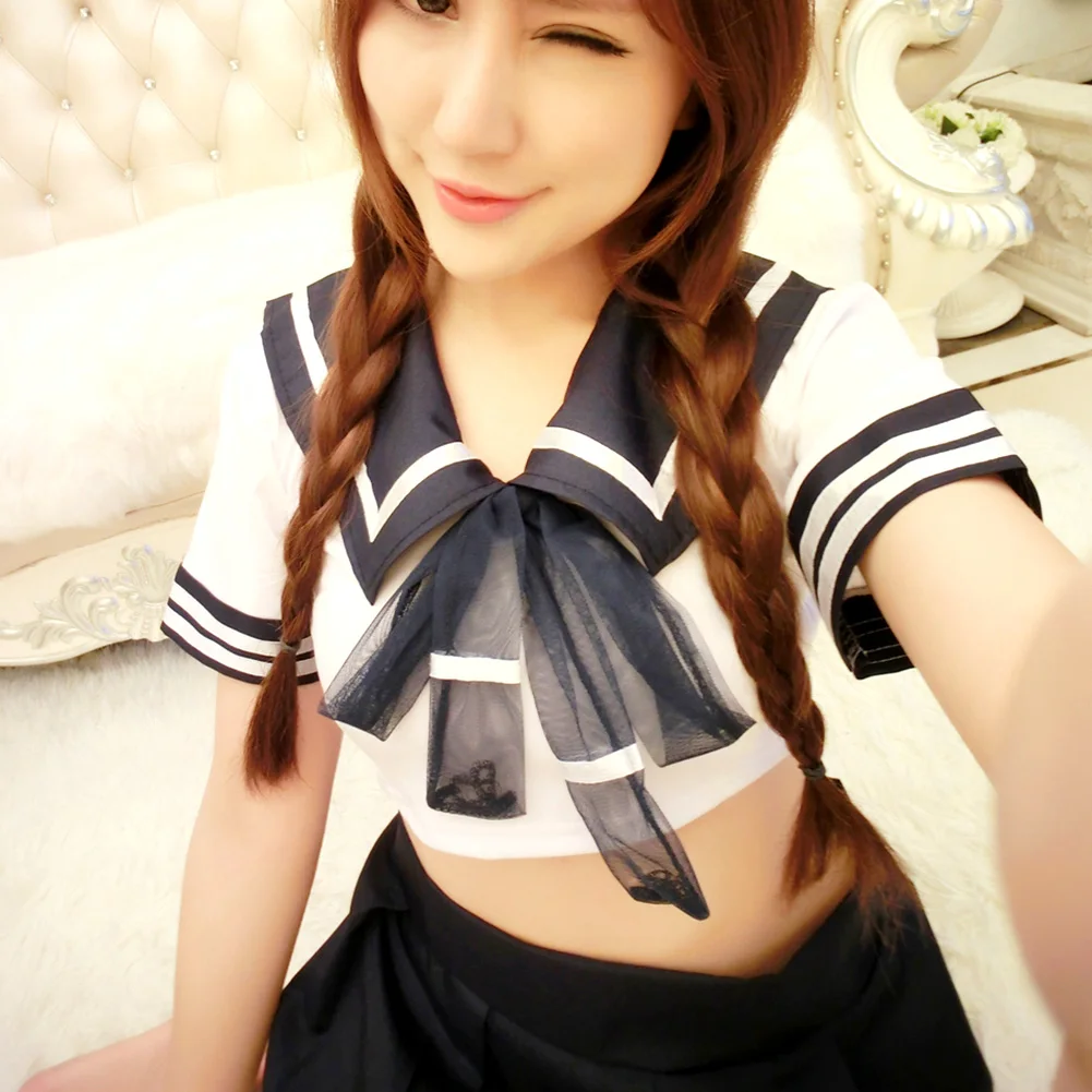 Женский короткий топ мини плиссированная юбка чулки школьная форма косплей