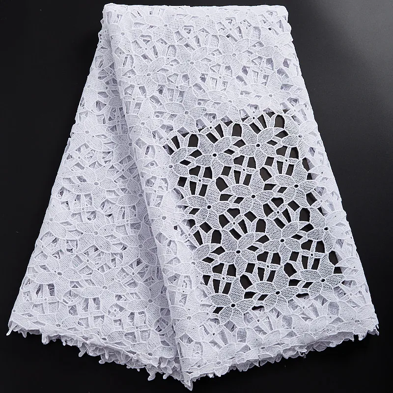 

White Nigerian Lace Fabric 2021 High Quality Lace Embroidery Water Soluble Guipure Cord Laces For Wedding Dress 2368A