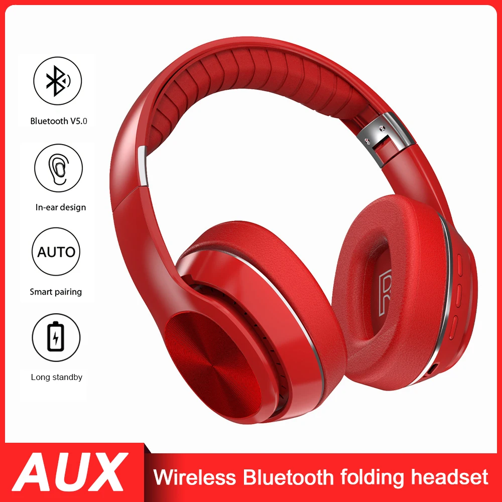

Bluetooth 5,0 наушники HiFi Складная Беспроводная гарнитура с микрофоном AUX Стерео наушники с глубокими басами для FM-радио/TF-карты