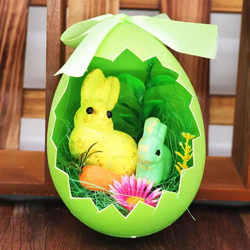 

1Pc Easter Bunny in Egg Decorative Art Crafts Easter Party Ornament (Green)