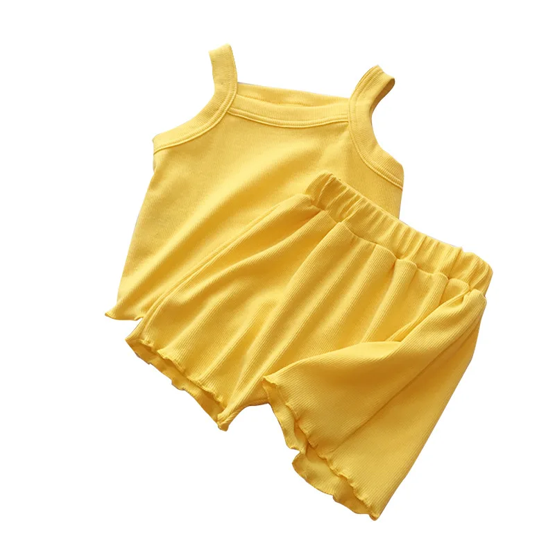 

Хлопковый комплект детской летней одежды, футболка на бретельках + клетчатые шорты, комплекты одежды из 2 предметов для девочек, хлопковые к...