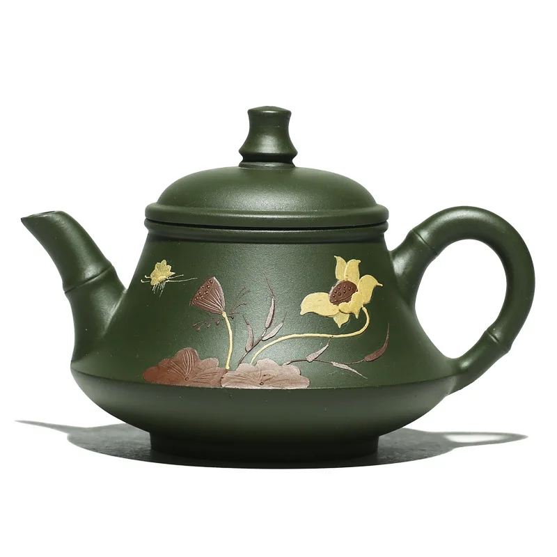 

Lotus fragrant jade hat purple clay teapot pure handmade green clay painted teapot household teapot