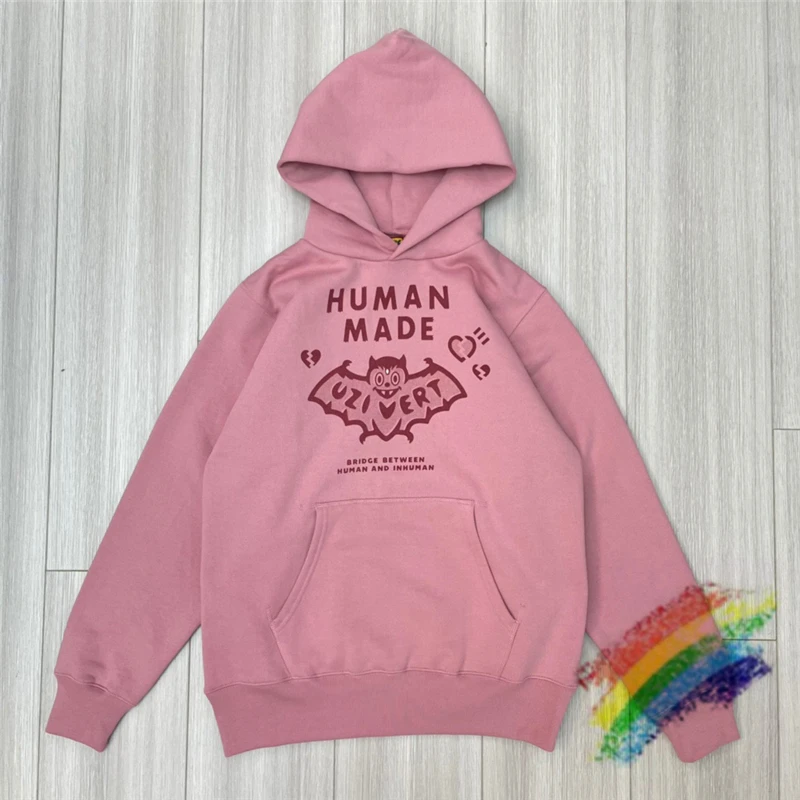Heavy Fabric Pink Human Made Bat Logo Hoodie Men Women 1:1 Best Quality Graphic Human Made Hoodie Hooded Sweatshirts Pullovers