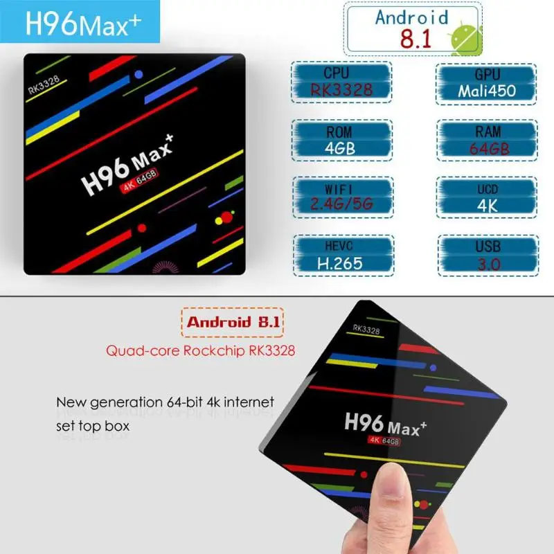Новинка H96 Max MINI 4 + 64 ГБ Смарт ТВ бокс RK3328 Android 8 1 четырехъядерный WiF/Bluetoothi
