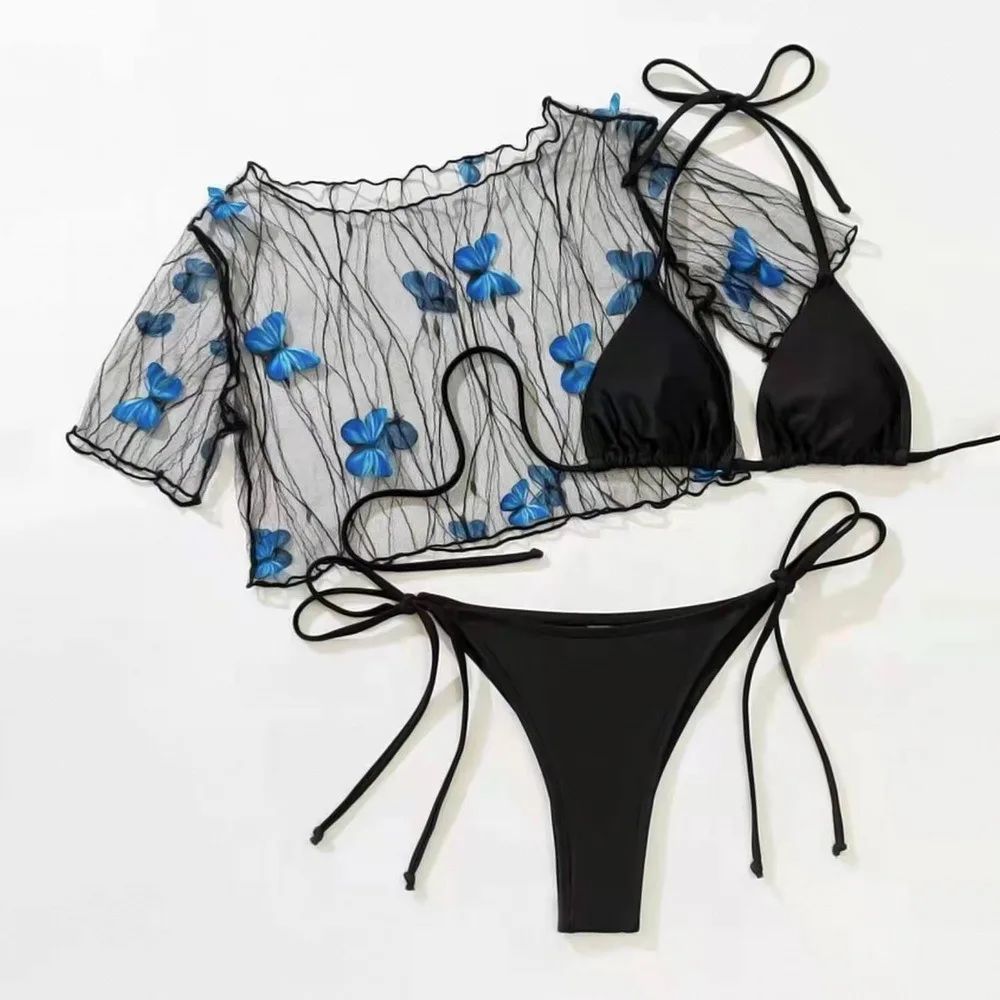 New Sexy Three Pieces Bikini Set 2022 Push Up Women Butterfly Swimsuits Micro Swimwear Bathing Suit Brazilian Biquin | Женская одежда