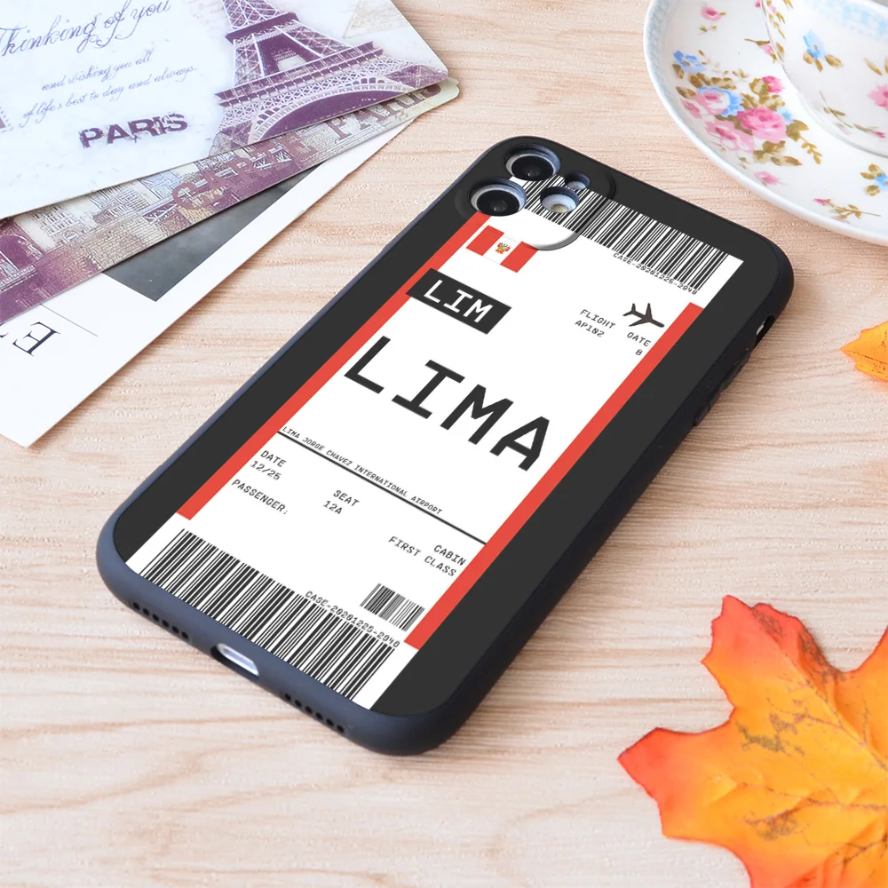 

For iPhone Lima Boarding Pass First Class Air Plane Ticket Lable Flight Travel Print Soft Matt Apple iPhone Case