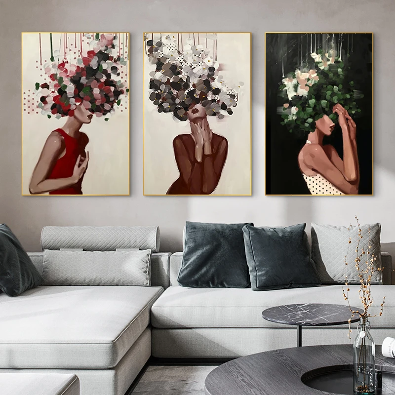 Абстрактная Женская Настенная картина с цветами на холсте фотография