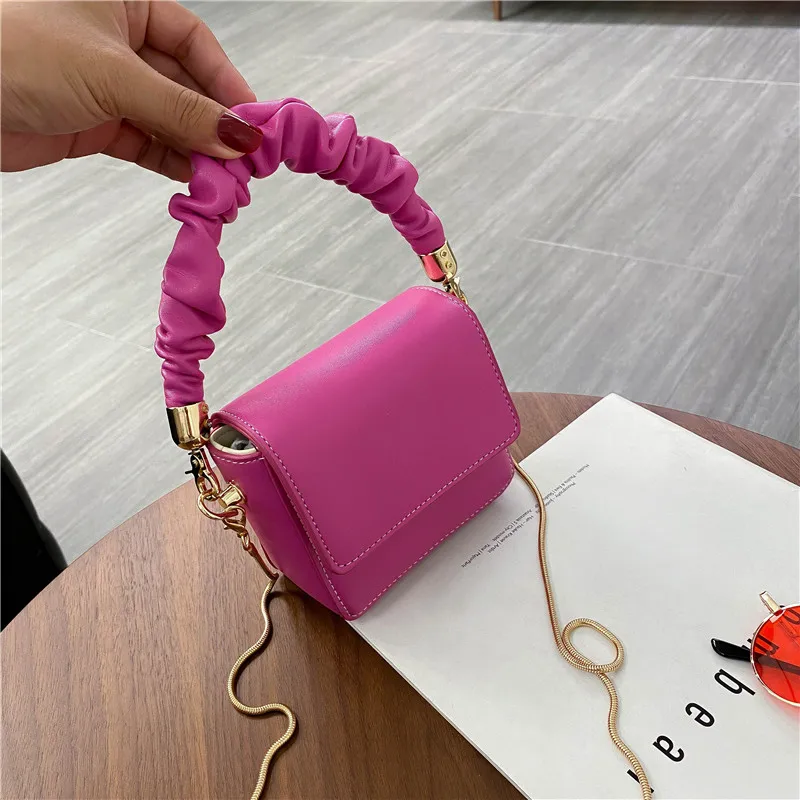

Super Mini Lipstick Bags with Short Handles Folds PU Leather Shoulder Bags for Women 2021 Totes Handbags Crossbody Bags