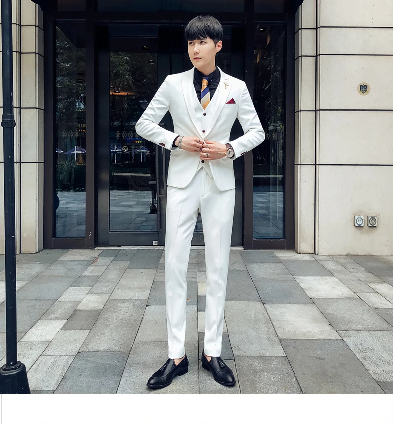 Повседневные деловые вечерние костюмы чистого цвета мужской белый костюм из