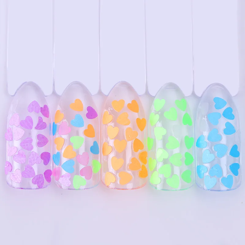 Неоновые Блестки для ногтей в форме сердца 4 мм ультратонкие флуоресцентные