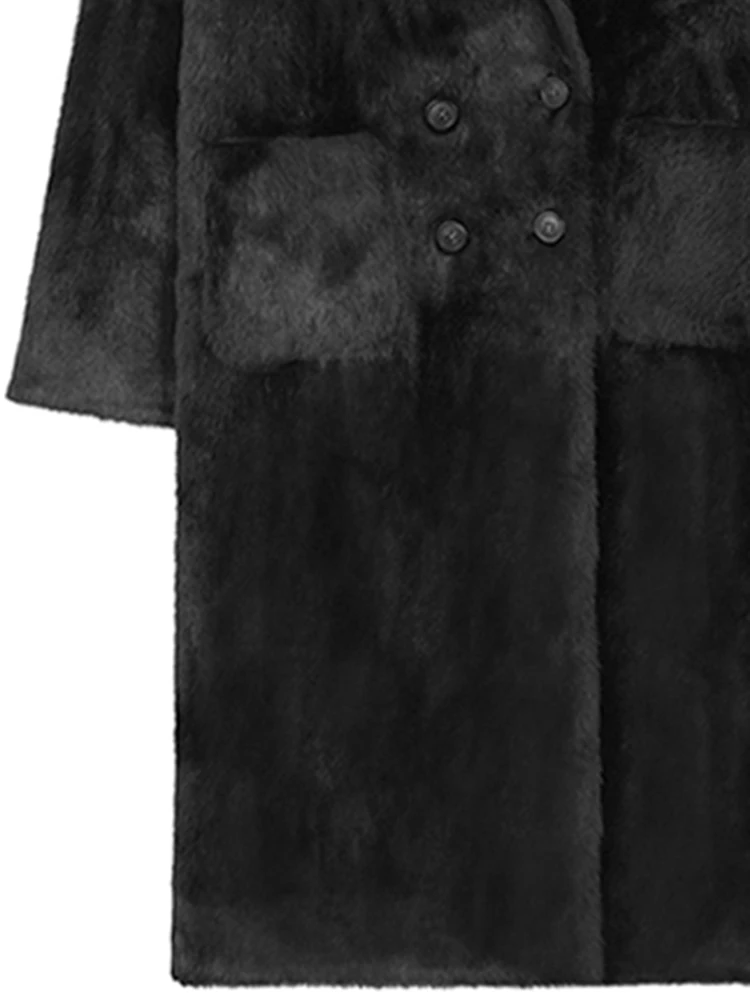 

Lautaro Winter Long Black Soft Fluffy Faux Fur Coat Women Drop Shoulder Long Sleeve Pockets Double Breasted Fashion Fashion 2021