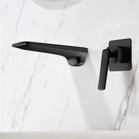 bathroom basin faucet solid brass sink mixer tap hot cold wall mounted single handle 2 holes lavatory waterfall faucet black