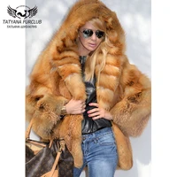 women natural real red fox fur coats with hood winter fashion 2021 new whole skin genuine fox fur jackets woman trendy outwear