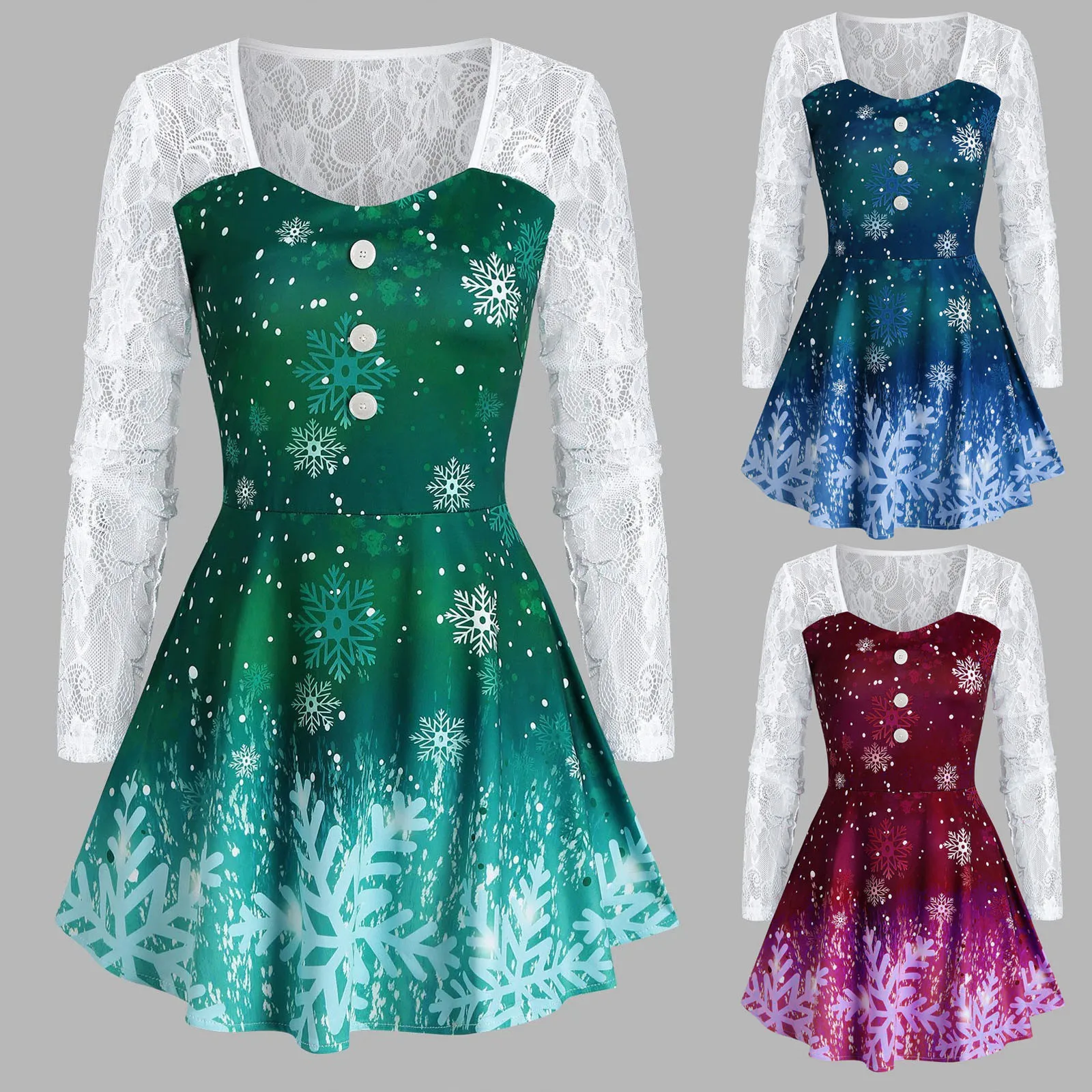 

Women Sexy Lace Dress Christmas Snowflake Printed Strapless New Year Party Dress Girls Fashion A Line Mini Dress Casual Vestidos