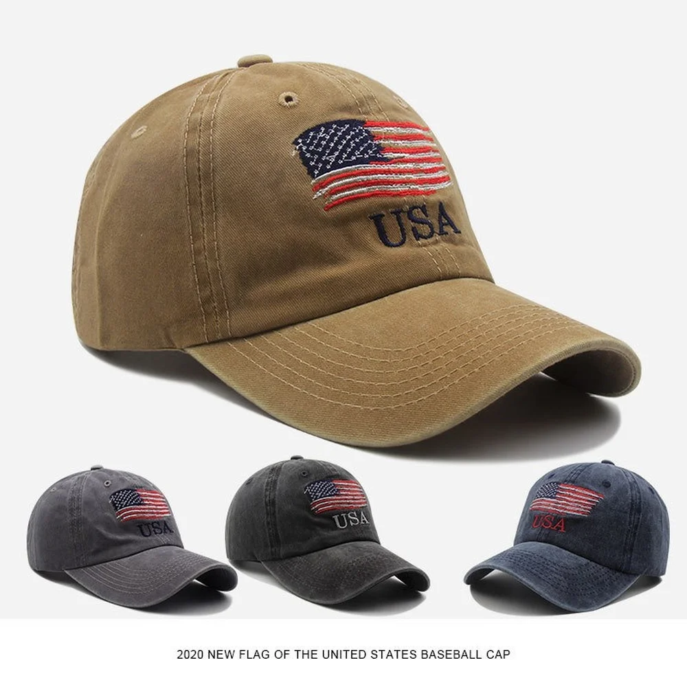 

Trucker Hat Military Army Green Washed To Make Old American Flag Baseball Snapback Cap Curved Eaves Sunshade Casual Wear