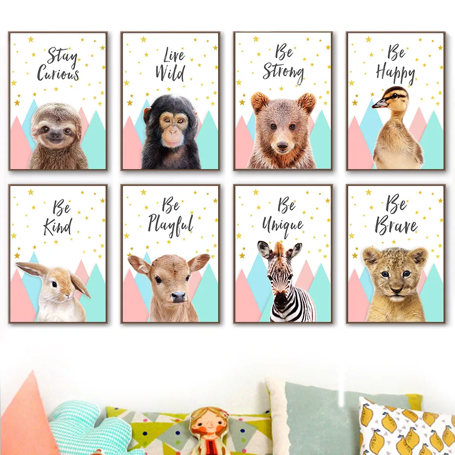 

Animals Star Quote Sloth Zebra Duck Lion Rabbit Nordic Posters And Prints Wall Art Canvas Painting Wall Pictures Kids Room Decor