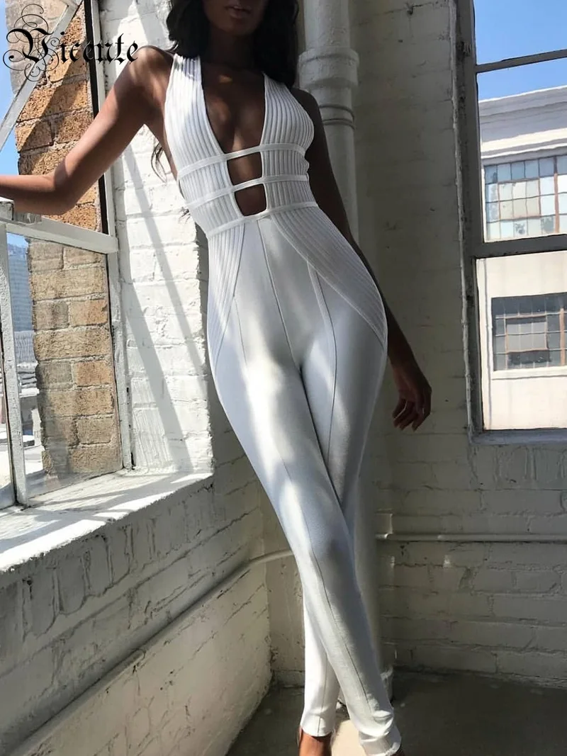 Женский комбинезон с открытой спиной VC Белый Вечерние дажный без рукавов