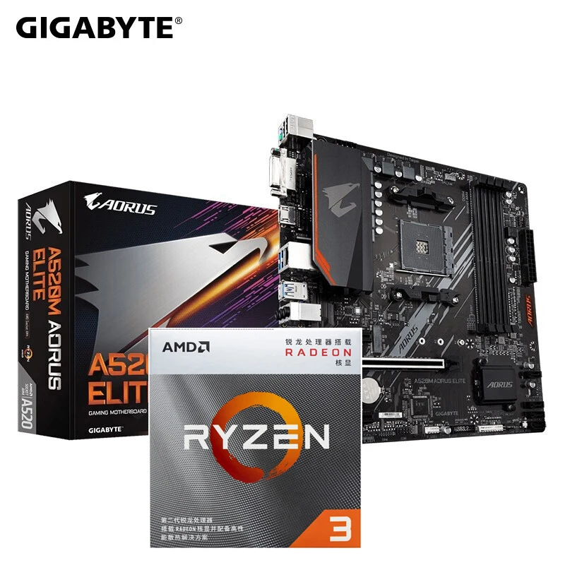 

GIGABYTE A520M Aorus Elite Motherboard + AMD Ryzen R3 3200G Processor Desktop CPU Motherboard Set