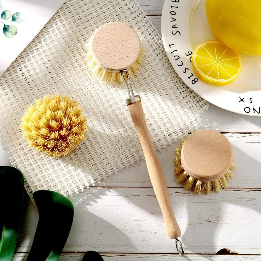 Щетка для мытья посуды из массива дерева Sisal креативная кухонная щетка с длинной