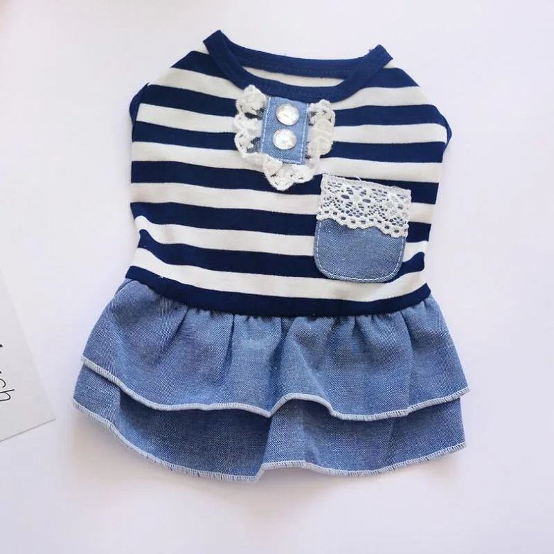 Одежда для девочек и собак Джинсовая юбка в черную полоску домашних животных