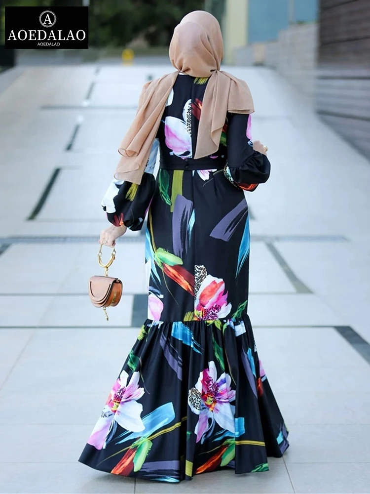 Baju Muslim Wanita Fashion Lentera Lengan Panjang Etnis Cetak Abaya Turki Malaysia Indonesia Asia Tenggara Pakaian Jubah