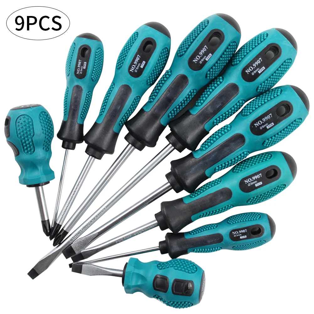 

9PCS Screwdriver Set Flat Head Screwdriver Phillips Tips Screwdriver Chrome Vanadium Steel Heavy Duty Craftsman Toolkit