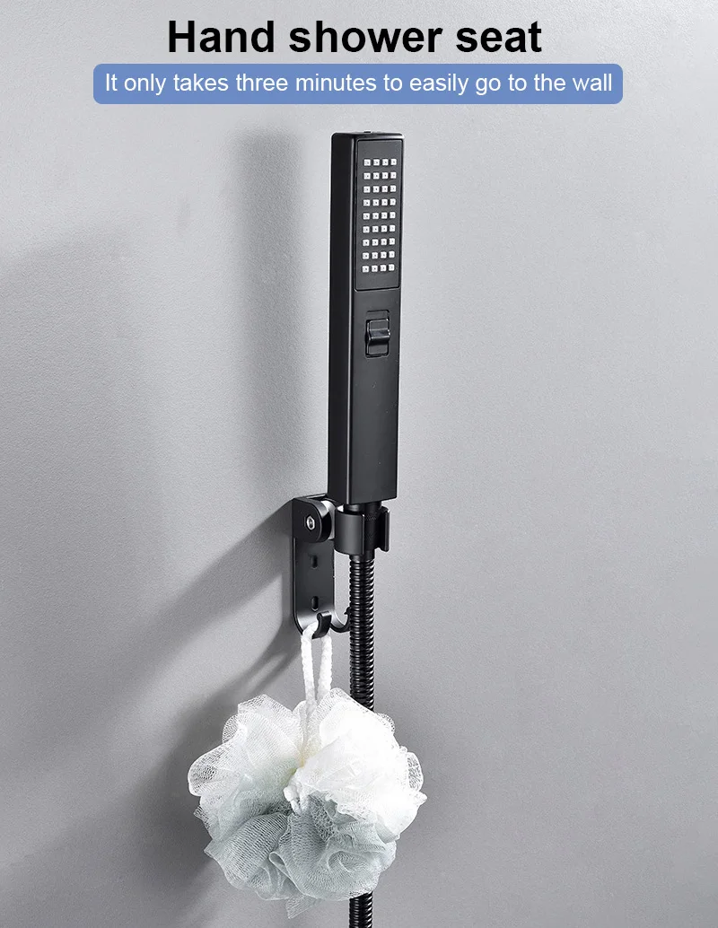 

No Punching Adjustable Shower Bracket Holder Black Shower Head Stand Holder Wall-Sticky Rack Batheroom Holder