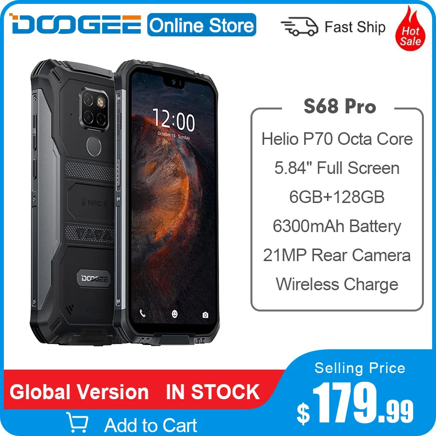 Смартфон DOOGEE S68 Pro защищенный IP68 Helio P70 6 + 128 ГБ NFC 6300 мА · ч 12 В 2 А 5 84 дюйма|Смартфоны| |