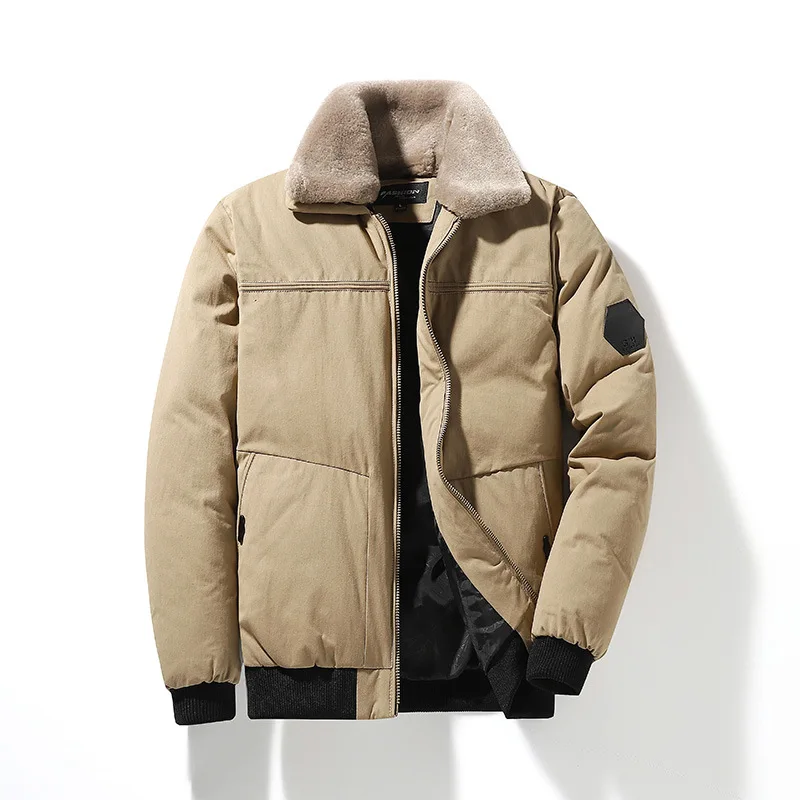 Новинка 2019 повседневная мужская куртка бомбер зимняя с меховым воротником