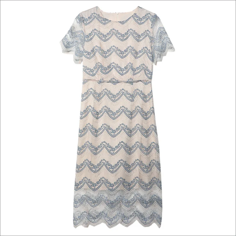 

Lace dress 2020 spring and summer new wave pattern slim lady mid length skirt
