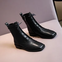 autumn winter new genuine leather women boots ankle fashion female boots square head cowhide women shoes