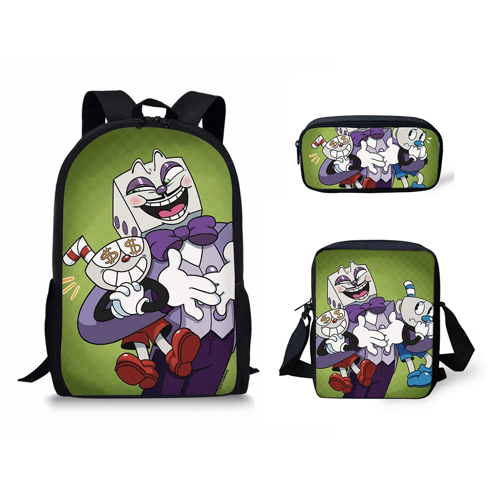 

2021 New 3PCs/Set Children's School Backpack Cuphead Pattern Kids School Bags Cartoon Anime Design Teenagers Book-Bags Set