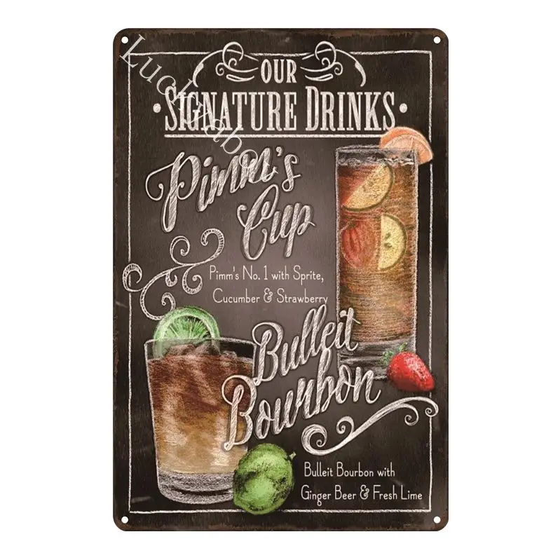 [Luckyaboy]Martini Mojito Cocktail Vintage Tin Signs Wall Plaque Custom Metal Painting Antique Gift home bar Pub Decor AL035 - Цвет: UV1564