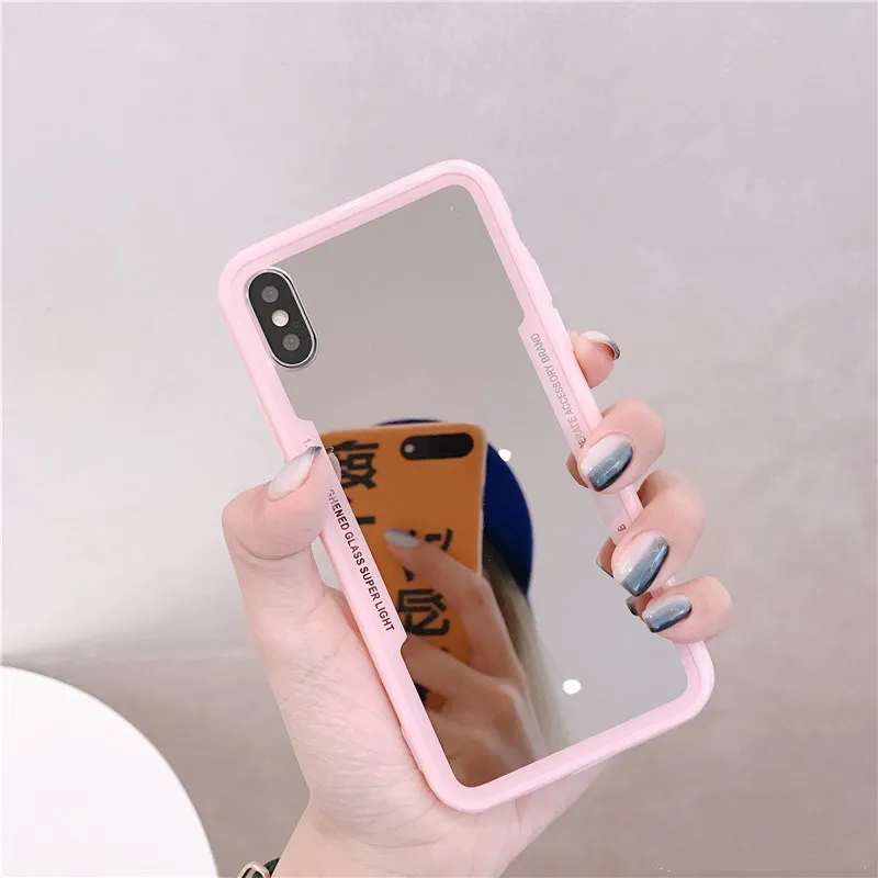 Зеркальный чехол для Iphone 13 12 11 Pro XS Max XR X 7 8 6 Plus противоударный розовый мягкий