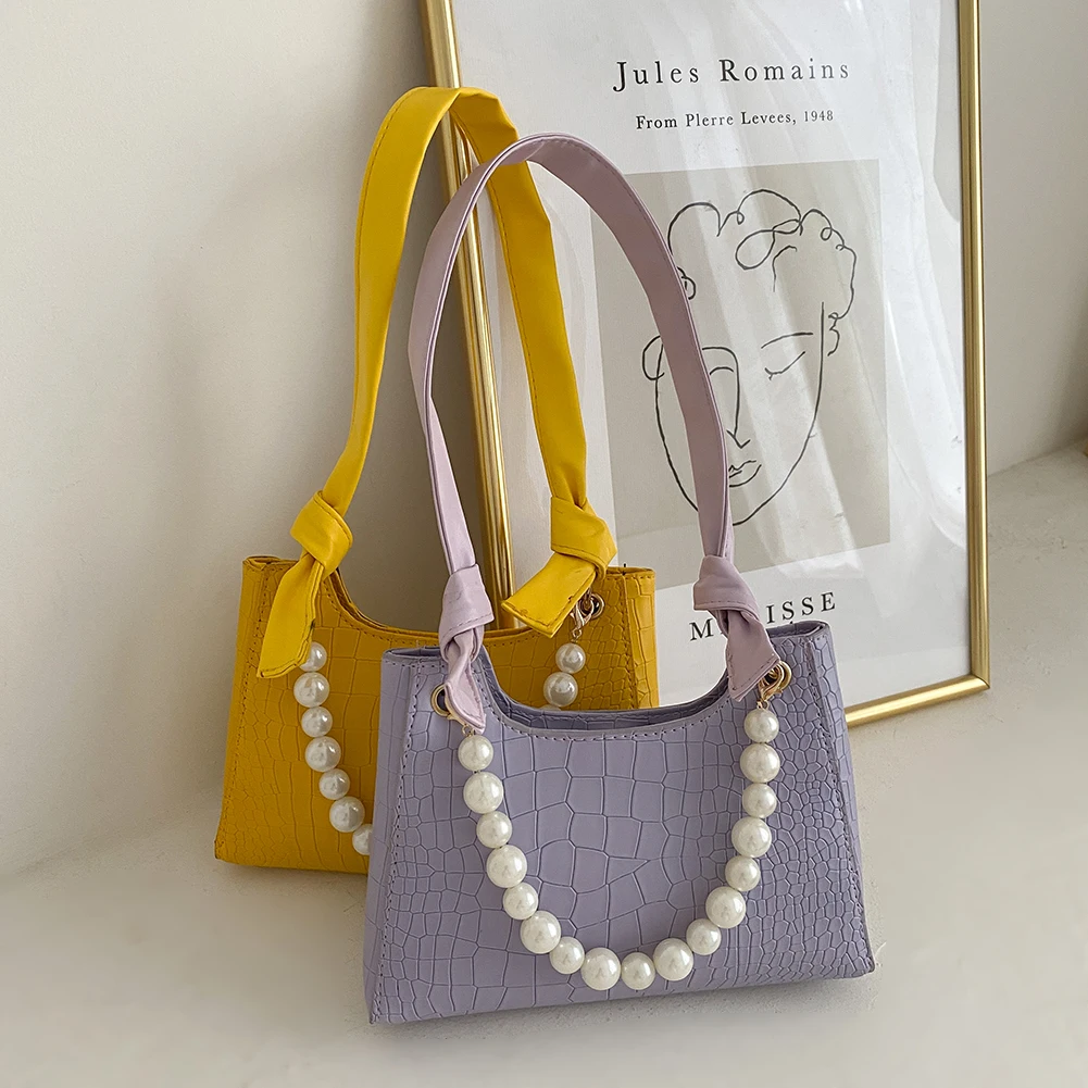 

Сумка-тоут женская из искусственной кожи, с жемчужной ручкой