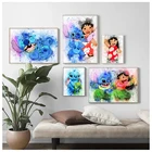 Disney, мультфильмы, акварельная картина на холсте Lilo and Stitch, аниме плакаты и принты, настенные художественные картины для украшения гостиной и дома