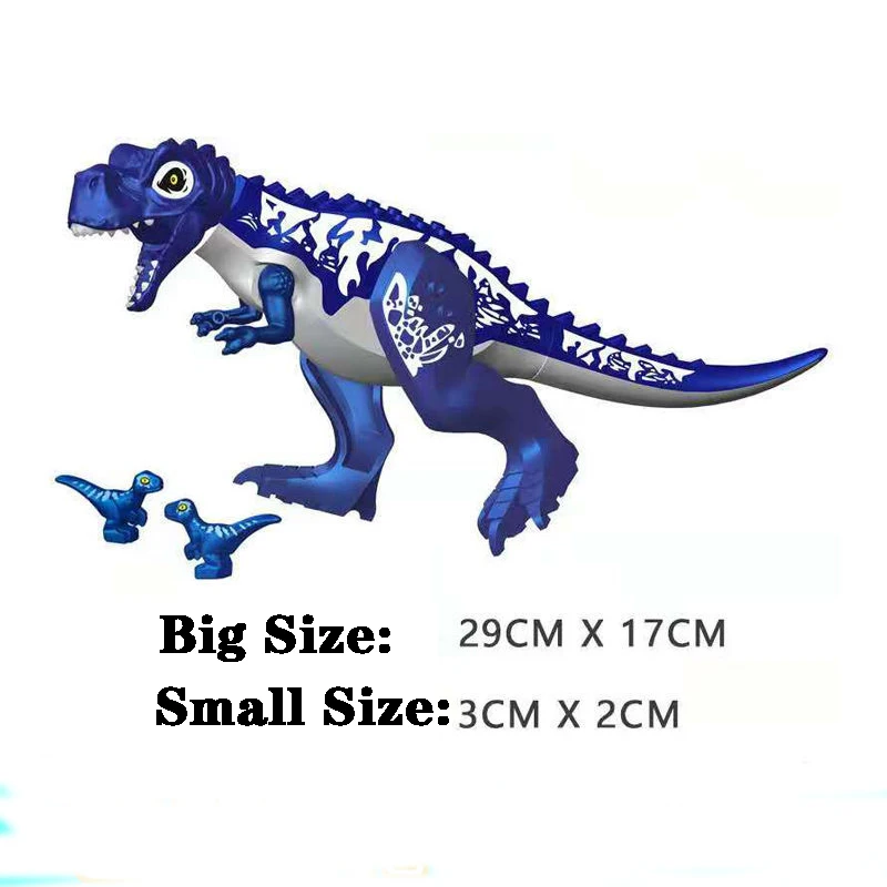 

Jurassic Dino World Blue Green Tyrannosaurus Building Kits Bolcks Dinosaur Figures Raptor Toy