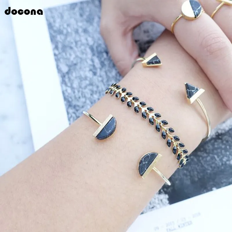 Docona богемный черный треугольник полукруг горный стразы лист Набор браслетов с