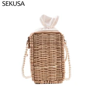 hollow out straw fashion evening bags bucket design party wedding bridal hnadbags beaded holder purse