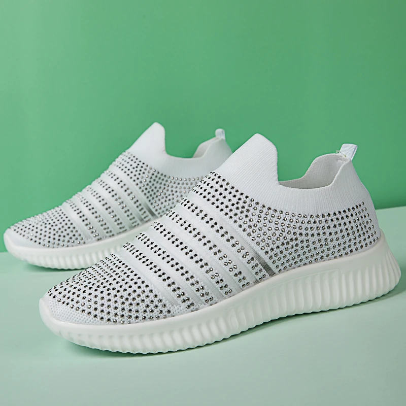 

Кроссовки-носки женские для бега, Вулканизированная подошва, без шнуровки, модные блестящие, летняя обувь для тренировок