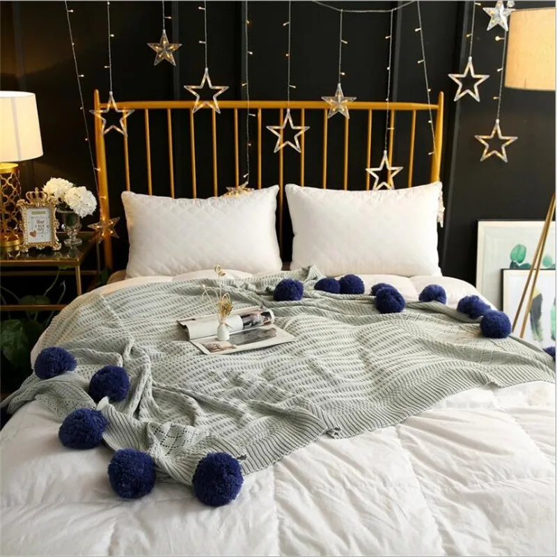 Хлопковое покрывало для дивана уютное вязаное одеяло трикотажное очень мягкое