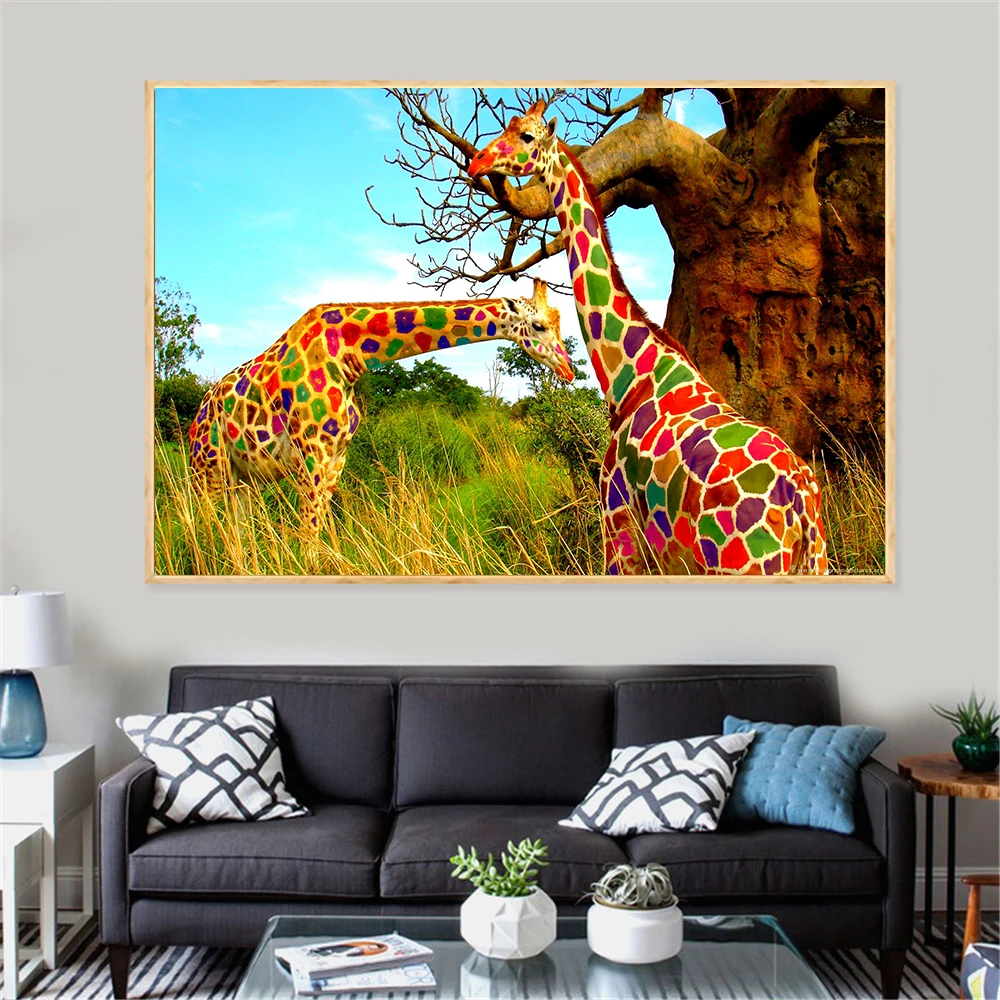 

Wall Art Colored Africa Giraffe Painting on Canvas Prints Animals Wall Pictures for Living Room Cuadros Decoracion Salon