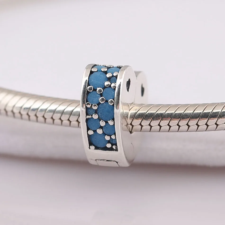 

Серебряные бусины-зажимы S925, Шарм для женщин, браслеты и обручи, дуги любви, зажим, голубой кристалл, бижутерия «сделай сам»