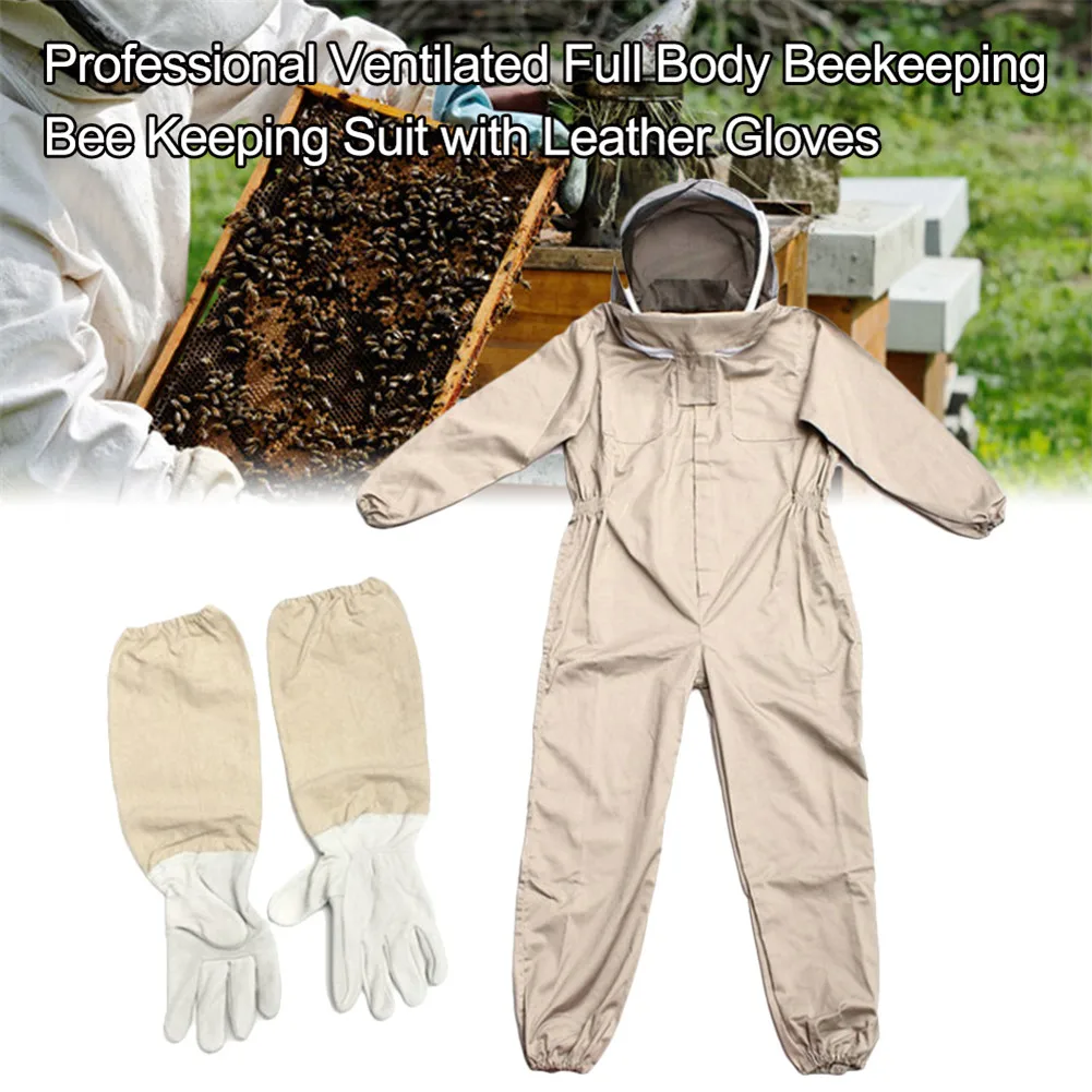 

Hot Professional Ventilated Full Body Beekeeping Suit Unisex Design Siamese Bee Keeping Suit With Leather Gloves Coffee Color