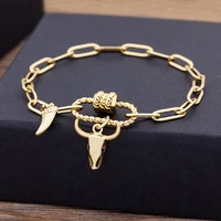 new design bull head men women link bracelet animal pendant beads micro pave zircon charm bangle party birthday jewelry gift