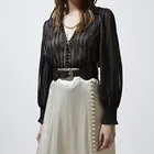 Женская офисная блузка с отложным воротником, весенне-летняя однобортная универсальная рубашка в полоску с длинным рукавом, топы